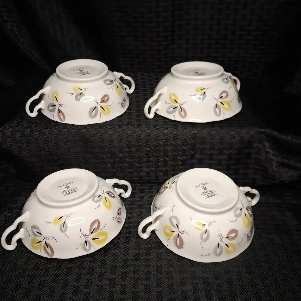 ADDERLEY Fine Bone China England-Carnival 4 Sets Flat Cream Soup Bowl and Saucer